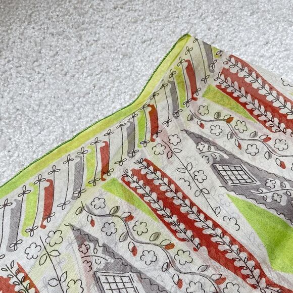 Vintage 60s/70s Sheer Custom Floral Geographic Nature Printed Oblong Scarf - Picture 4 of 5
